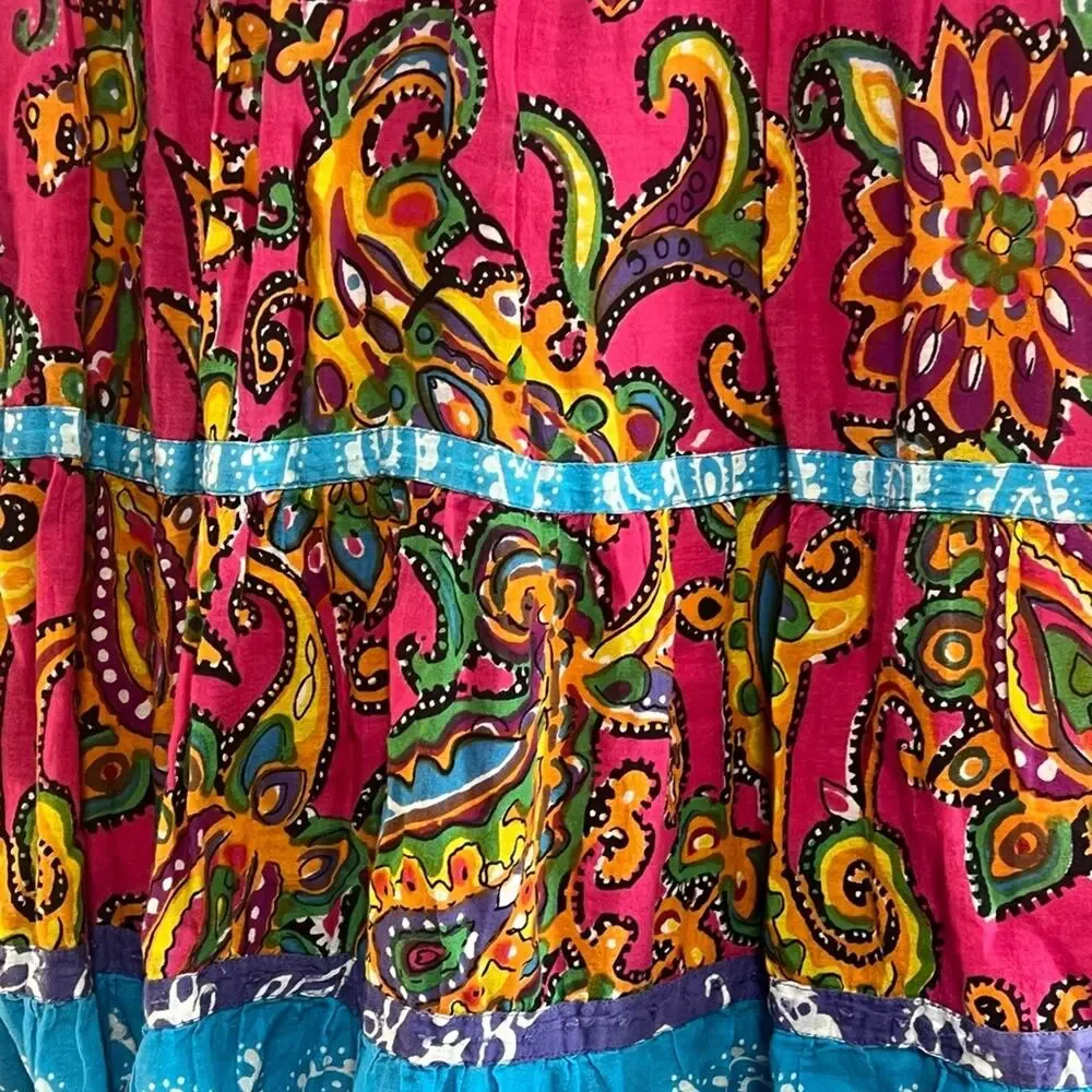 PINK TURQUOISE FLORAL TIER MAXI SKIRT SZ XLG